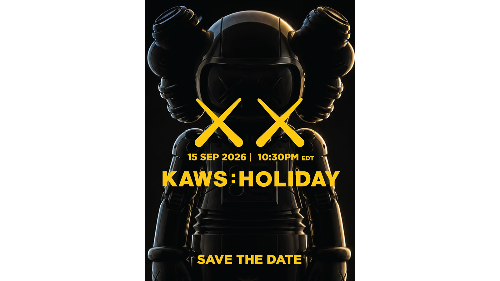 KAWS Unveils New KAWS:HOLIDAY Teaser: Black COMPANION with Two Bright Yellow X’s, Full Details to Be Revealed on September 16